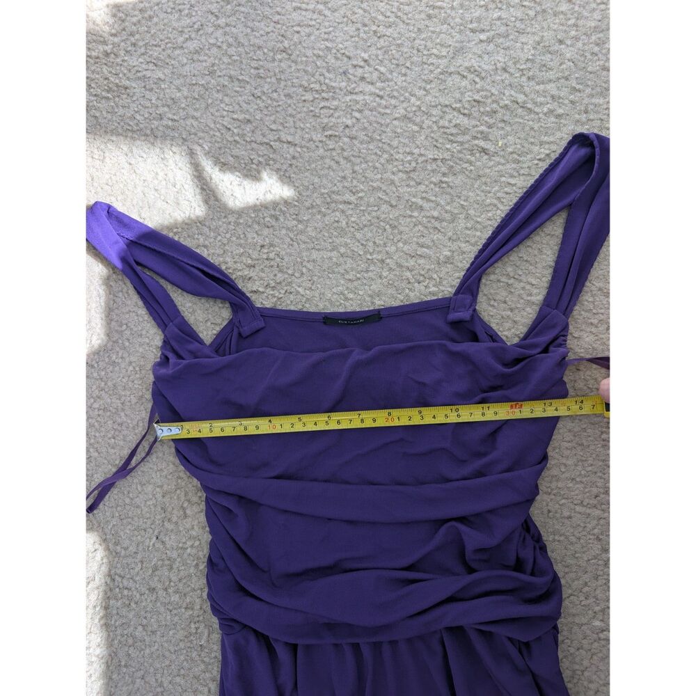 Elie Tahari Ballerina Slinky Sleeveless Ruched Purple Knee Midi Dress Sz M/L - Picture 3 of 16